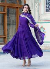 Gown of Faux Georgette in Purple Colour